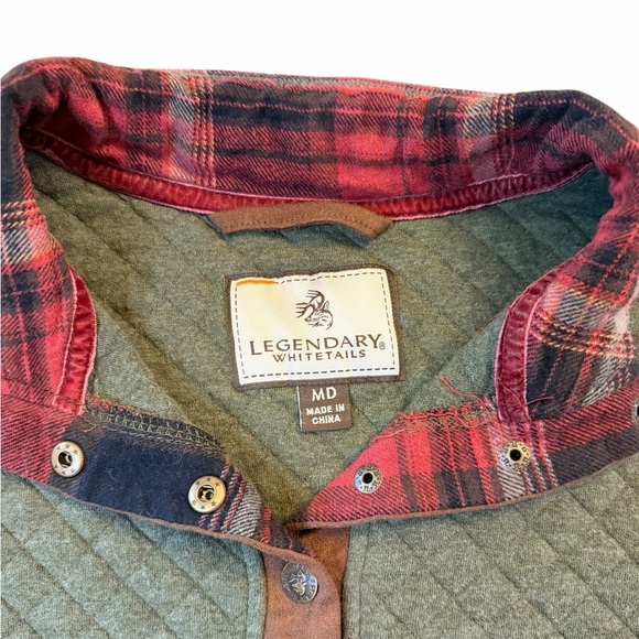 Legendary Whitetails Quilted Pullover Jacket – Olive Green Plaid Trim (Size M) - Picture 3 of 6